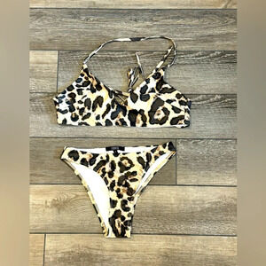 NWT Fabonics Leopard Halter String Bikini Set